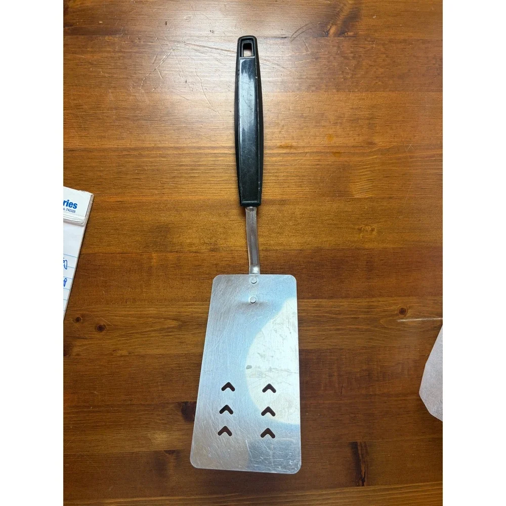 Vintage EKCO Stainless Steel Spatula Slotted Turner Black Handle Made in USA MCM